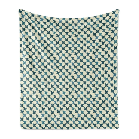 Geometric Soft Flannel Fleece Throw Blanket, Continuous Art Pattern of Brushed Diagonal X Shapes Repetitive Design, Cozy Plush for Indoor and Outdoor Use, 50" x 60", Cream and Dark Teal, by Ambesonne