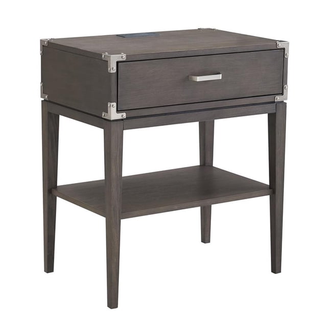 Table de Chevet en Bois Beckett avec Tiroir et Chargeur CA/USB, Gris
