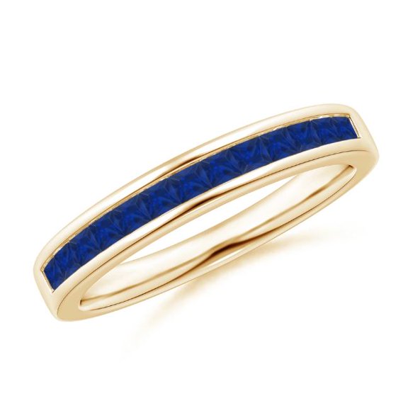 Square Shape Blue Sapphire Eternity Band Ring 925 Sterling Silver Yellow Gold Plated September Birthstone Wedding Valentines Day Gift Gemstone Jewelry