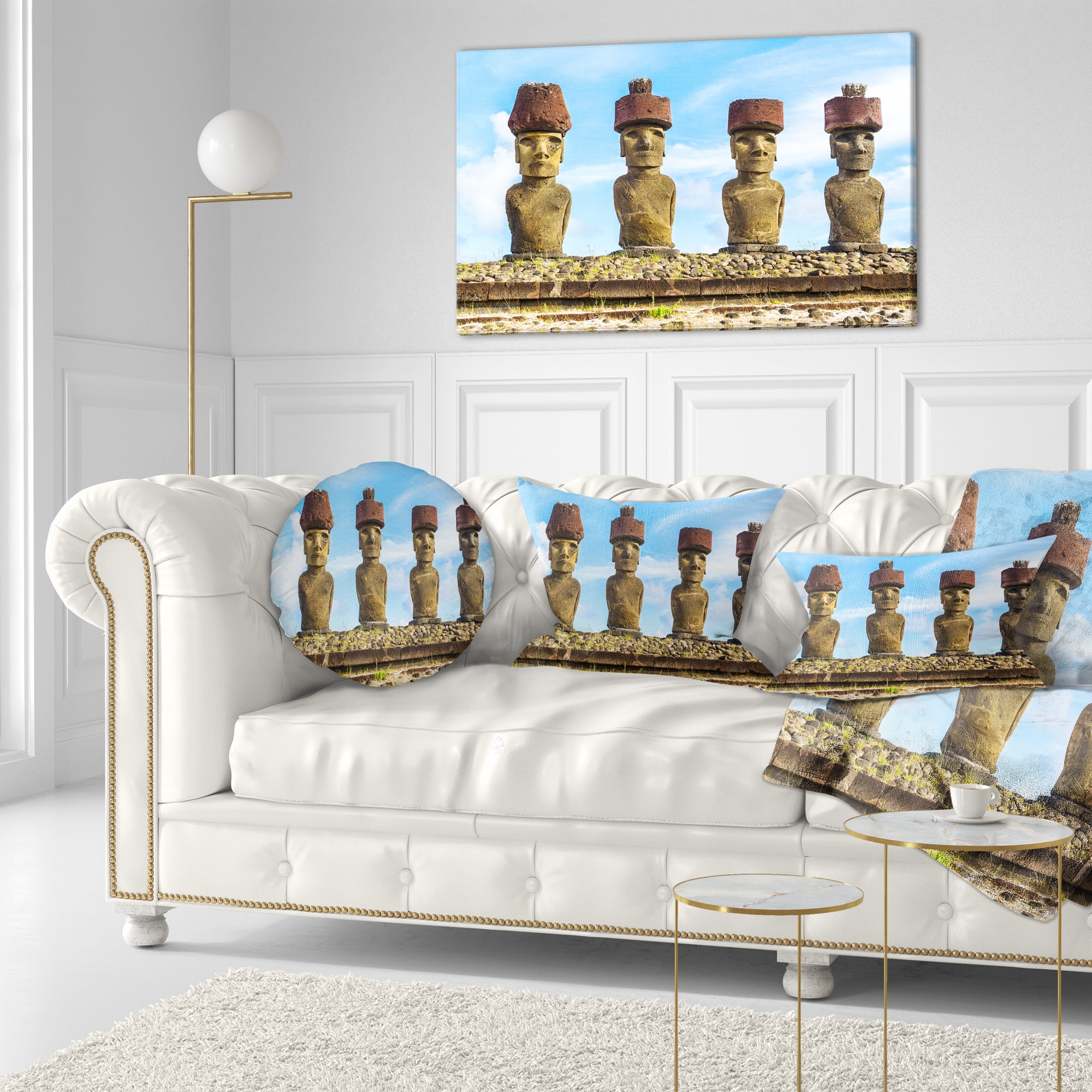 Designart Moai with Red Topknot Hat - Portrait Photo Throw Pillow - 12x20