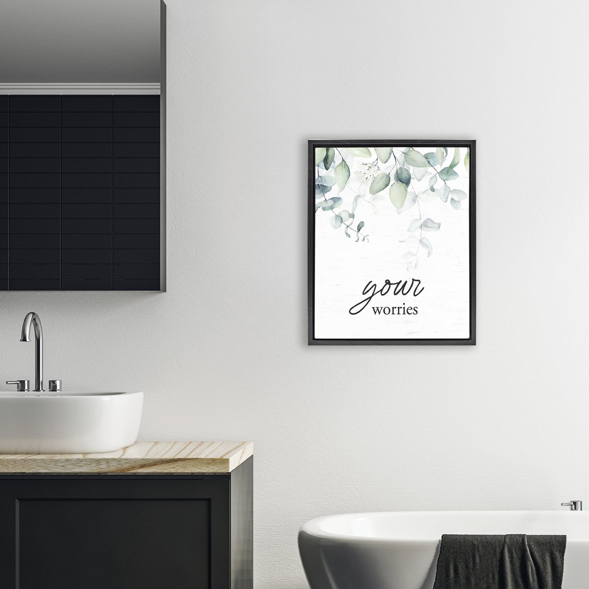Your Worries Eucalyptus Black Framed Floater Canvas Wall Art, design by Lettered and Lined