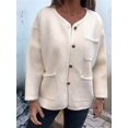 thumbnail image 4 of Women'S Autumn and Winter Fashion Casual Round Neck Long Sleeve Button Woolen Coat with Pockets White XXL, 4 of 7