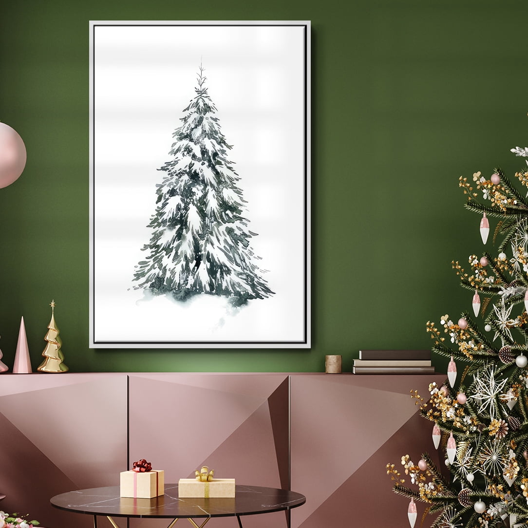 Blue Spruce II - Framed Gallery Wrapped Holiday Canvas - 17 x 25 - White Frame
