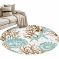 thumbnail image 2 of Green Coastal Seashells Round Area Rug 3.3 FT, Non Slip Small Entryway Kitchen Mat, Nautical Brown Coral Starfish Washable Soft Circular Rug Non-Shedding Door Mat for Bathroom Playroom Kids Room, 2 of 9