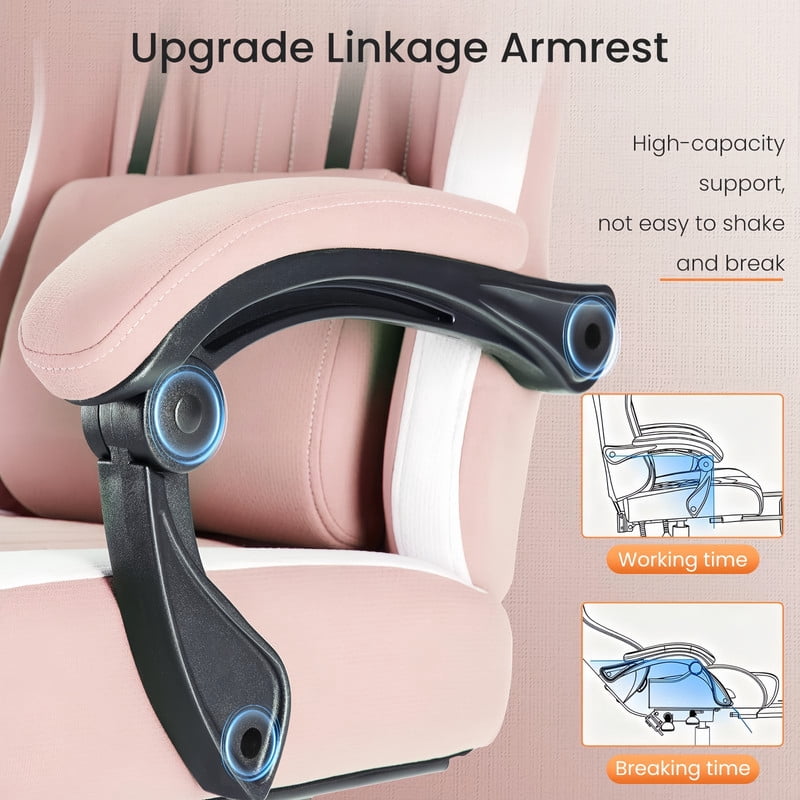 Kelno Ergonomic Gaming Chair with Footrest Lumbar Support Adjustable High Back Swivel Office Chair, Pink