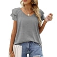 thumbnail image 2 of Womens Ruffle Sleeve T Shirts Petal Sleeve V Neck Casual Tees Summer Basic Tops, 2 of 6