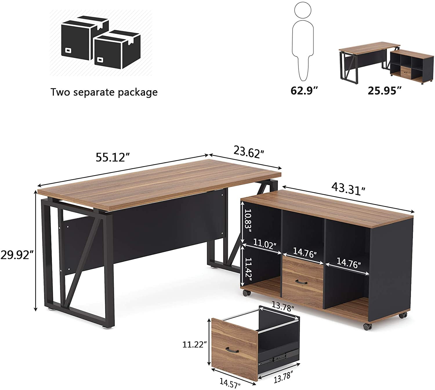 Tribesigns L-Shaped Computer Desk, 55 inches Executive Desk with File Cabinet, Gaming Desk Business Furniture with Drawers and Storage Shelves, Home Office Table