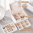 thumbnail image 4 of Jewelry Organizer Double Layer PU Leather Jewelry Display Case with Mirror Large Capacity Jewelry Storage Holder Box(Pink), 4 of 7