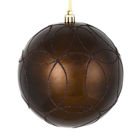 Christmas Bulb Pattern Vickerman N182475D 4 in. Chocolate Candy Ball Ornament with Circle Glitter Pattern 4 per Bag ()