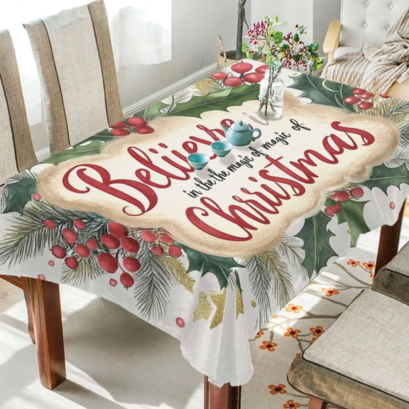BZSMCE Square Tablecloth Red Merry Christmas Elegant Leaf Pattern Tableclothes