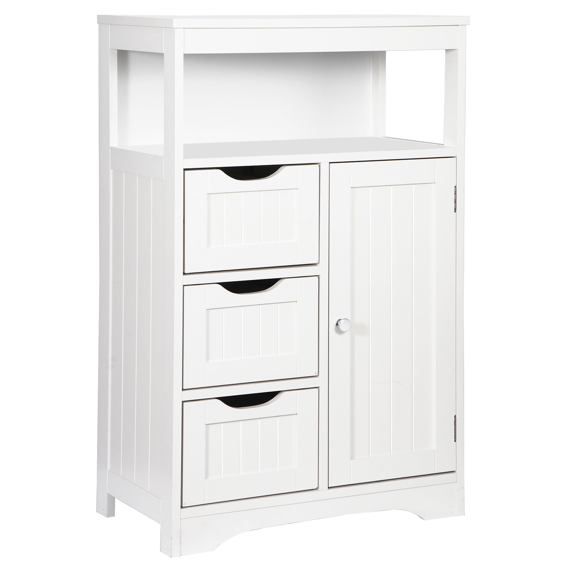 HomGarden Bathroom Floor Storage Cabinet Modern White Wooden Kitchen Cupboard W/Adjustable Shelf & 3 Drawers