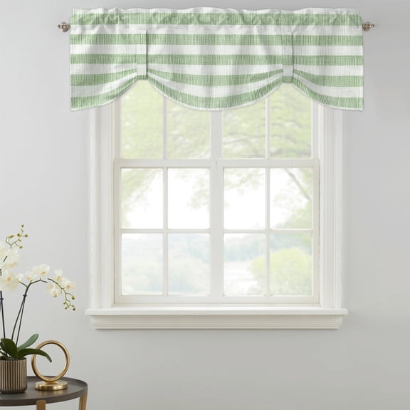 Tie Up Curtain Valances Sage Green Linen Striped,Rod Pocket Shade Valance Adjustable Curtains Vintage Farmhouse Window Treatment for Kitchen Bathroom Living Room Windows,54x18in