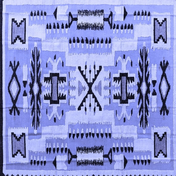 Ahgly Company Machine Washable Indoor Square Southwestern Blue Country Area Rugs, 6' Square