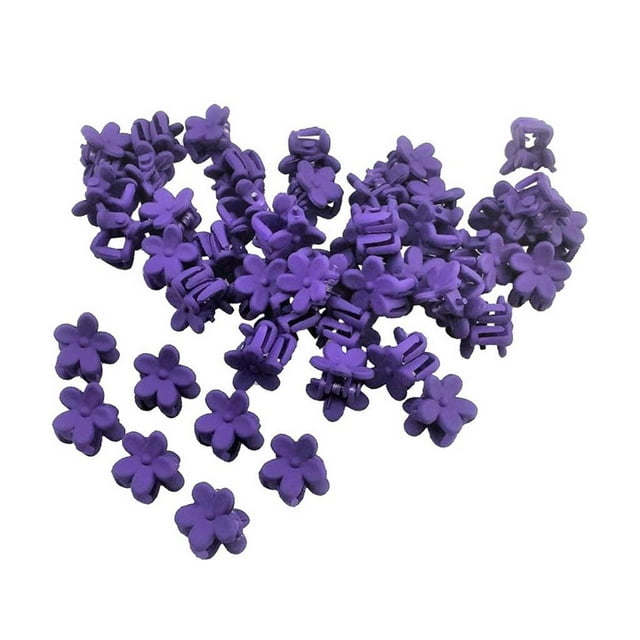 50 Piezas Mini Garra de cabellero Forma de Flor Hechod e Resina Joyas de Cabello para Chicas Niñas Púrpura