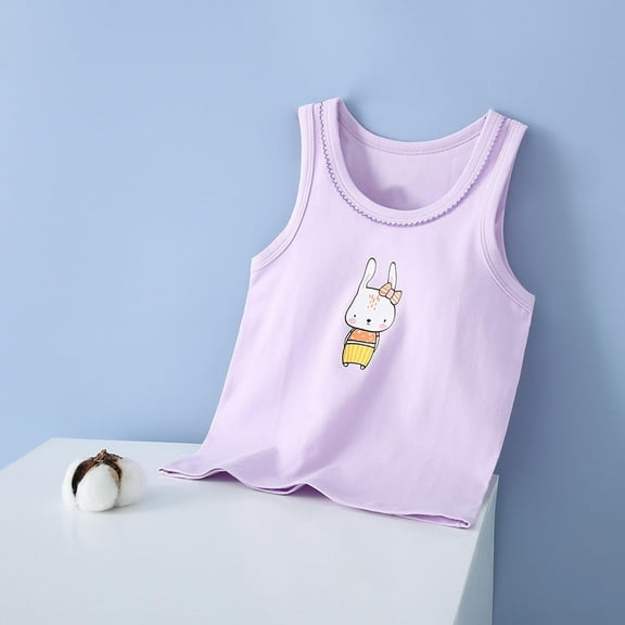 Spazoro Little and Big Girls Tank Tops Undershirts, Summer Sleeveless Breathable 100%Cotton Cute Print Camisole for Kids Girls Boys Purple Size 7 T
