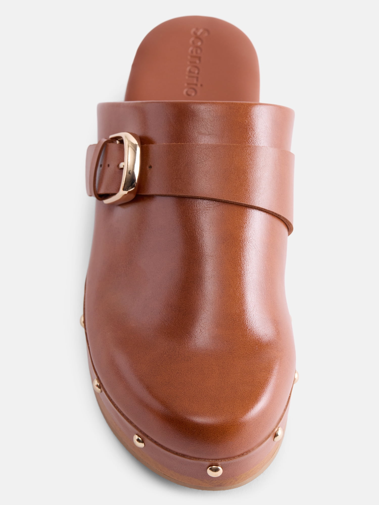Scenario Women's Studded Faux Leather Platform Clogs