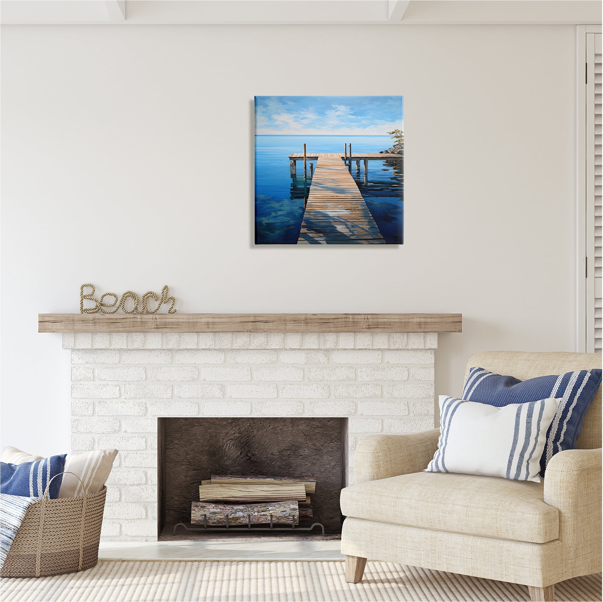 Stupell Industries Seaside Dock Boardwalk Landscape Painting Gallery Wrapped Canvas Art Print Wall Art, 24 x 24