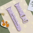 thumbnail image 4 of Floral Band Compatible with Apple Watch Women 42(Series 1/2/3)/44/45/46/49mm, Engraved Cute Flower Silicone Dressy Strap for iWatch Series 10 9 8 7 6 5 4 3 2 1 SE Ultra, Lavender+Light Purple, 4 of 6