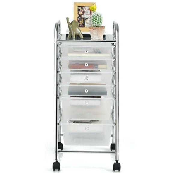 Resenkos Filing Cabinet Office Drawers, Office Storage Cabinet,6 Drawers Rolling Storage Cart Organizer-Clear
