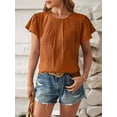 thumbnail image 6 of Women Summer Dressy Pleated Petal Cap Short Sleeve Tops Elegant Casual Loose Fit Tunic Blouse Tees Brown XXL, 6 of 8