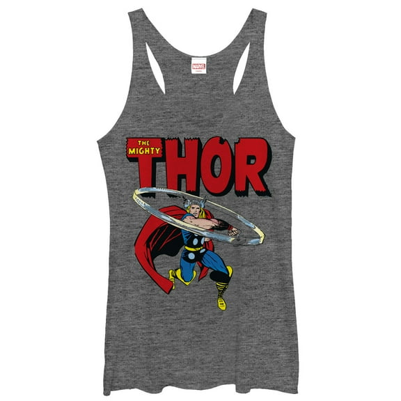 Women's Marvel Mighty Thor Hammer Swing  Racerback Tank Top Gray Heather Small