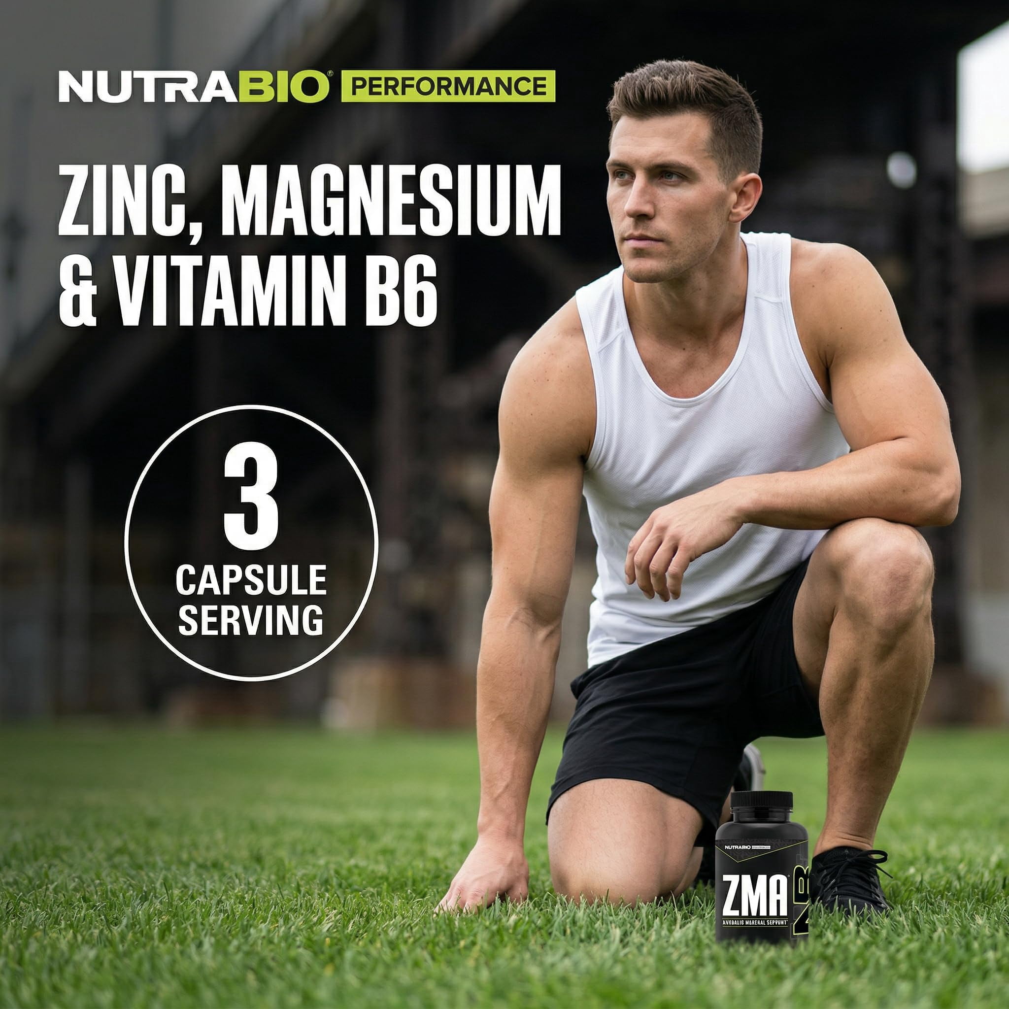 NutraBio ZMA Vegetable Supplement - Anabolic Mineral Support - 180 Capsules - Recovery, Growth, Sleep - Zinc, Magnesium, and B6 Formula