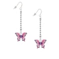 thumbnail image 2 of Delight Jewelry Silvertone Large Hot Pink & Purple Butterfly - Silver-tone Long Sparkle Dangle French Earrings, 2 of 4