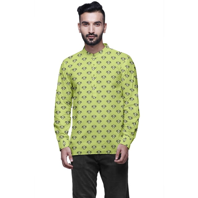 Atasi Indian Short Kurta For Men Chinese Collar Button Down Casual CottonShirt