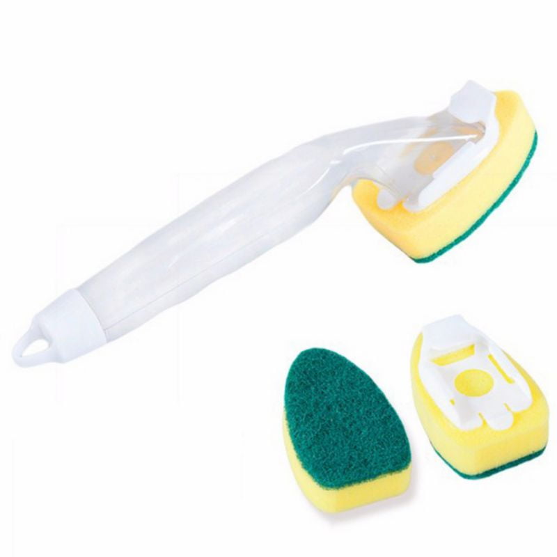 2pcs Automatic Liquid Kitchen Cleaning Brush,Dish & Pot Cleaning Sponge  With Handle,Removable Reusable Dishwashing Tool, Sponge Wipes.