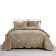 thumbnail image 2 of 3 Pcs Luxury Velvet Oversized Embroidery Quilted Quilt Set  Soft and Plush Bedding Set  Includes Quilt and Shams All-Season Comforter, 2 of 10