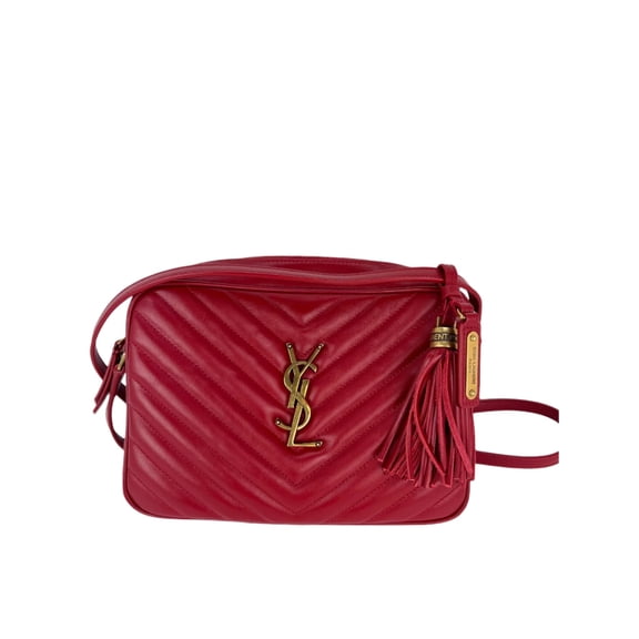 Pre-Owned YVES SAINT LAURENT Matelasse Calfskin Lou Camera Red Crossbody Bag