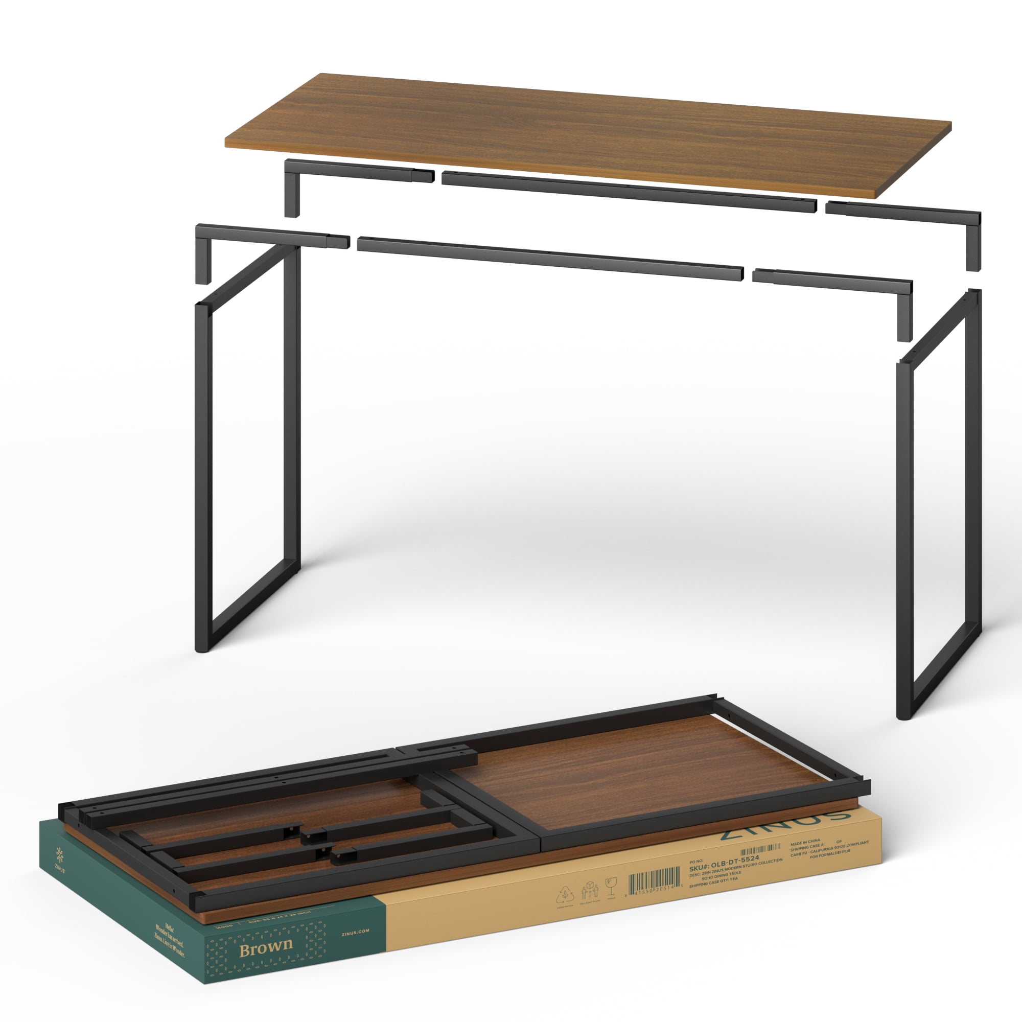 Zinus Jennifer 47"x29" Desk with Black Frame, Brown