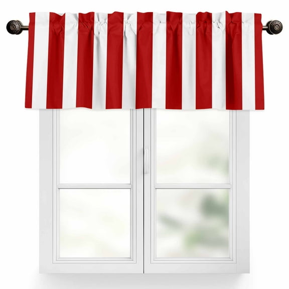 Red and Valances for Windows, 54 x 18in, White Striped Geometric Rod Pocket Kitchen Valance Curtain Light Filtering Window Treatments for Living Room Bedroom, 1 Panel