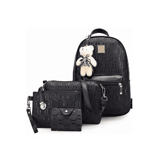 Set 4 Bolsas De Mujer Moda Dama Mochila Cosmetiquera Correa negro