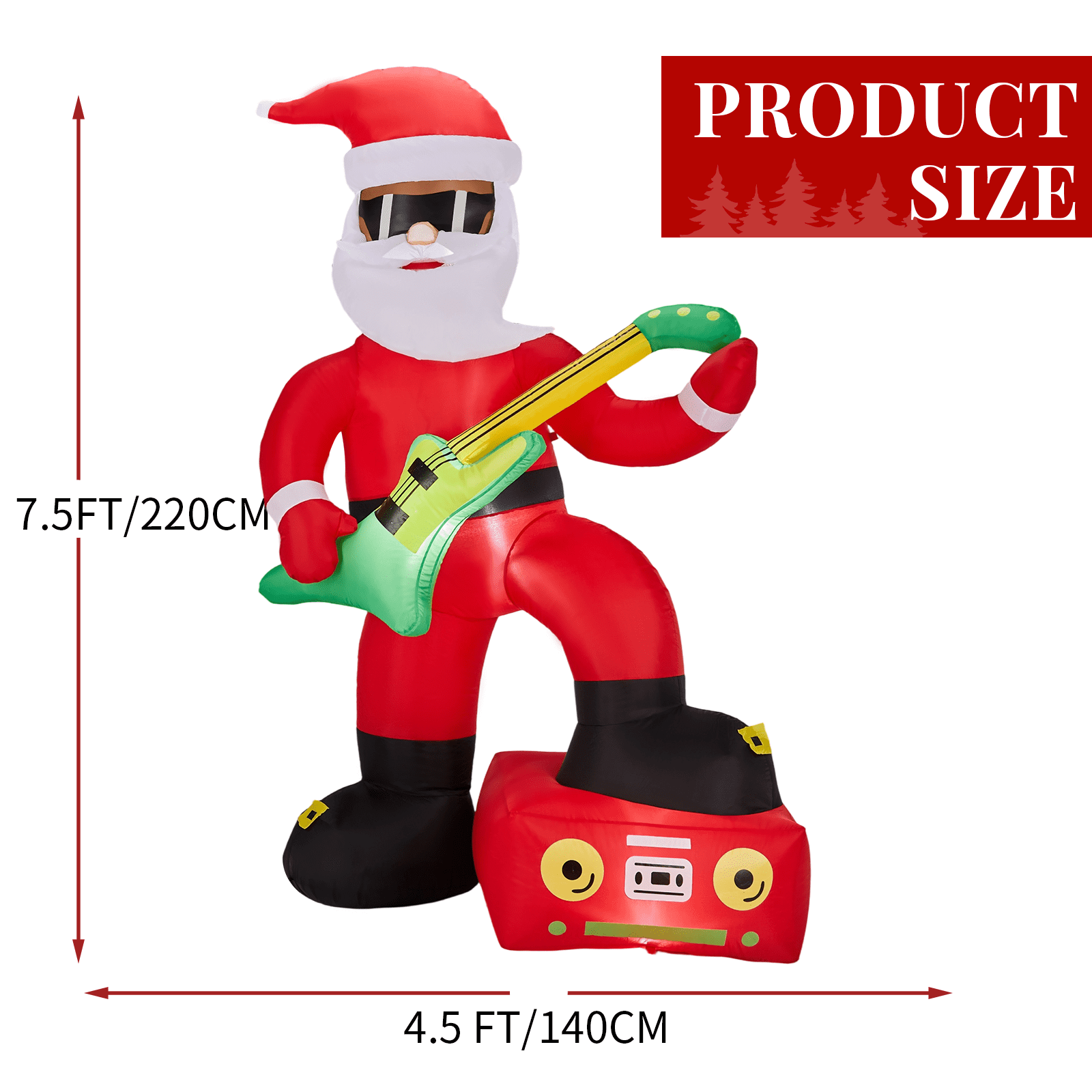 Astoutdoor 7.5 ft Lighted Christmas Inflatable Decoration, Black Santa Playing Electric Guitar, Blow Up Yard Decor with Built-in LED Lights