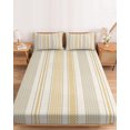 thumbnail image 2 of King Size Fitted Sheet Set - Farmhouse Stripe 3 Piece Bedding Sets 16" Deep Pocket Fitted Sheet with 2 Pillowcases, Boho Country Vintage Yellow Striped Brushed Microfiber Hotel Luxury Bed Sheets, 2 of 9
