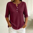 thumbnail image 2 of Women's Short Sleeve Structure Breathable Plain Sports Shirt For Tennis Summer Fitness Casual Business Top,Wine,3XL, 2 of 6