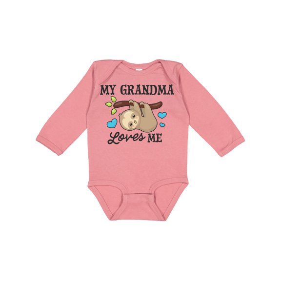 Inktastic My Grandma Loves Me with Sloth and Hearts Boys or Girls Long Sleeve Baby Bodysuit