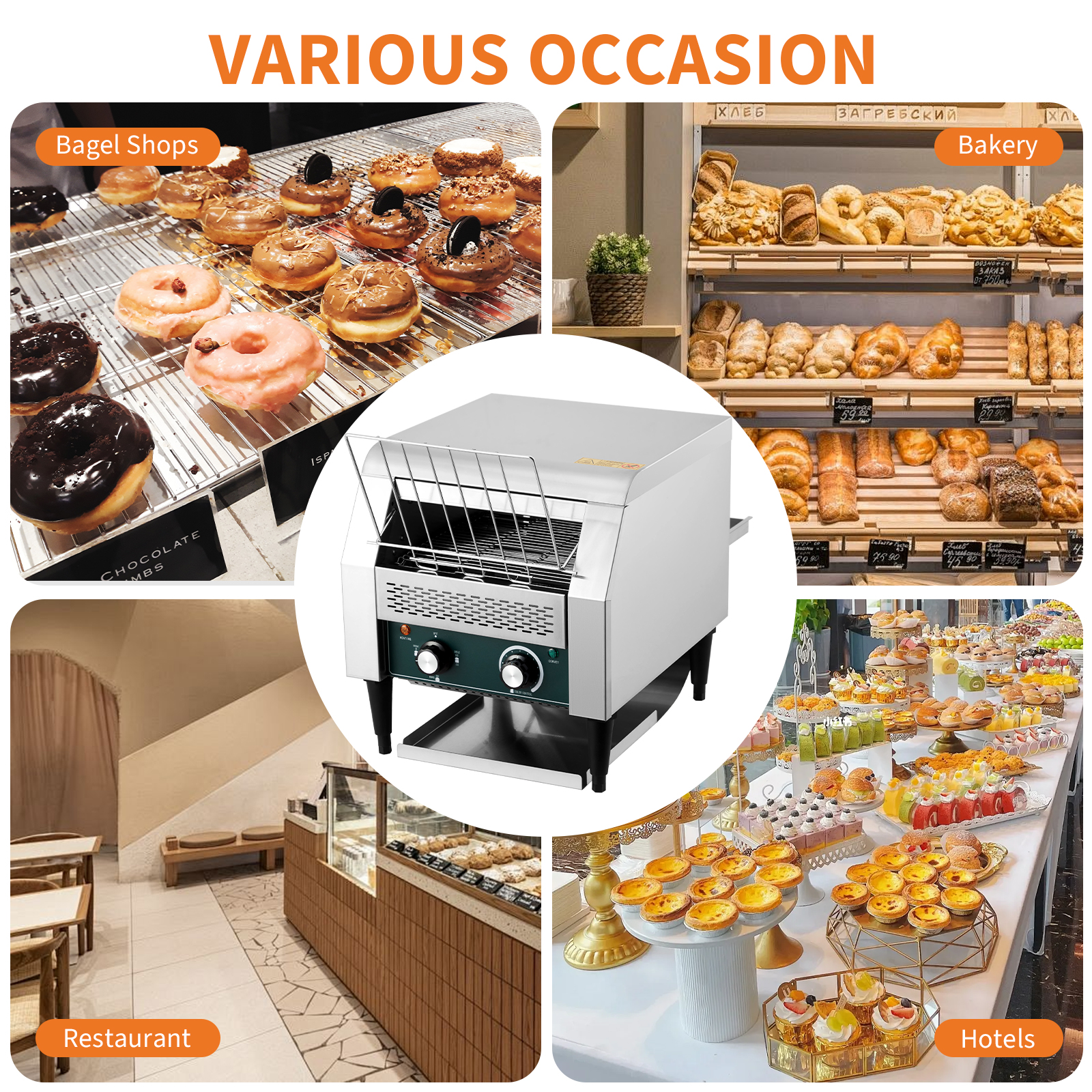 Kojooin Commercial Conveyor Toaster, 1300W Bread Toaster Oven with 7 Heat Levels for Bagels, Rolls and Sliced Bread