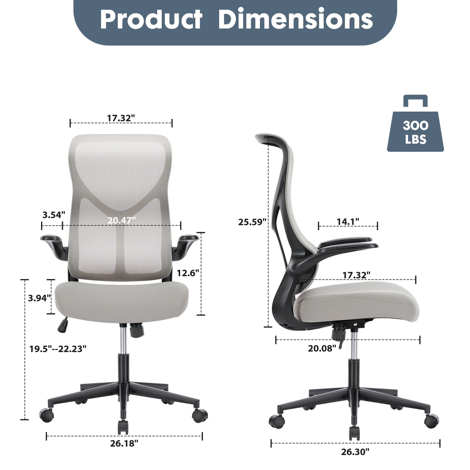Gianna Ergonomic Office Chair with Comfortable Armrests, Adjustable Desk Chair for Home & Computer Use,White