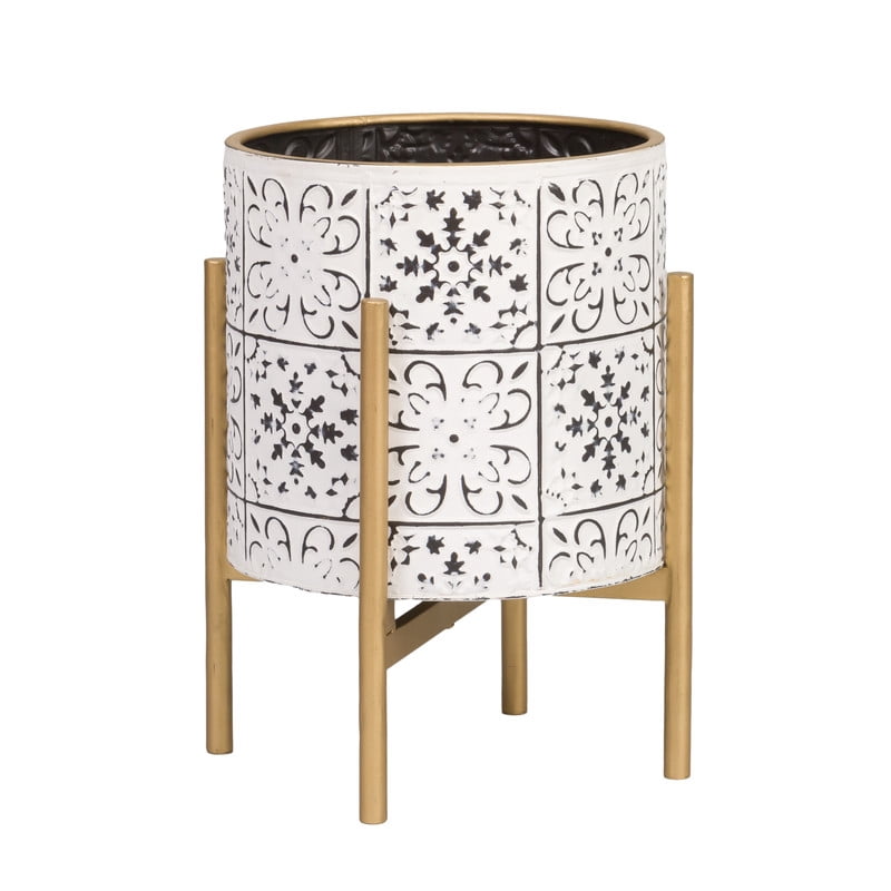 Modern Metal Planter Pot With 4-Leg Gold Metal Base - White & Black - 18"H x 13.75"W