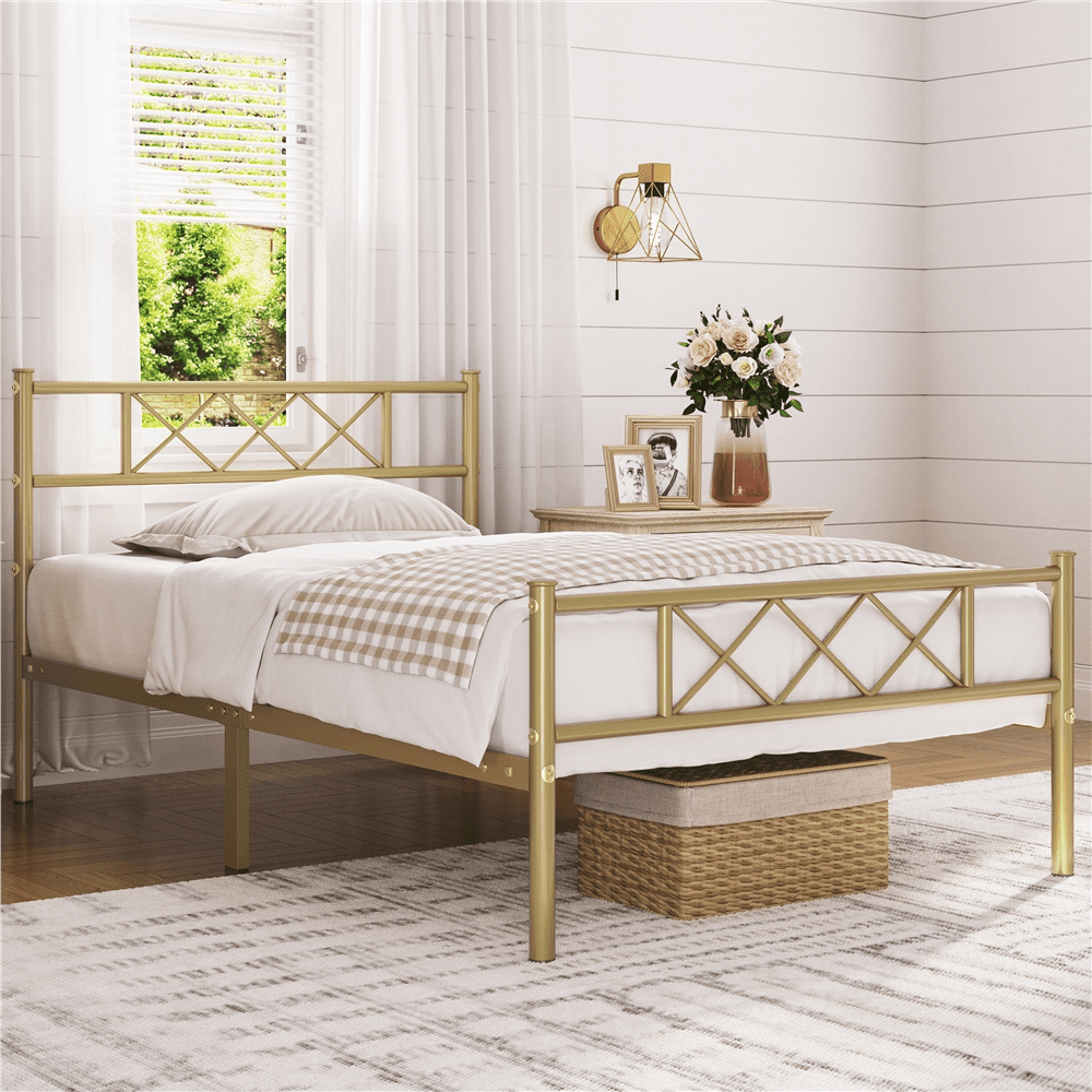 Renwick Journee x-Design Metal Platform Twin XL Bed, Antique Gold