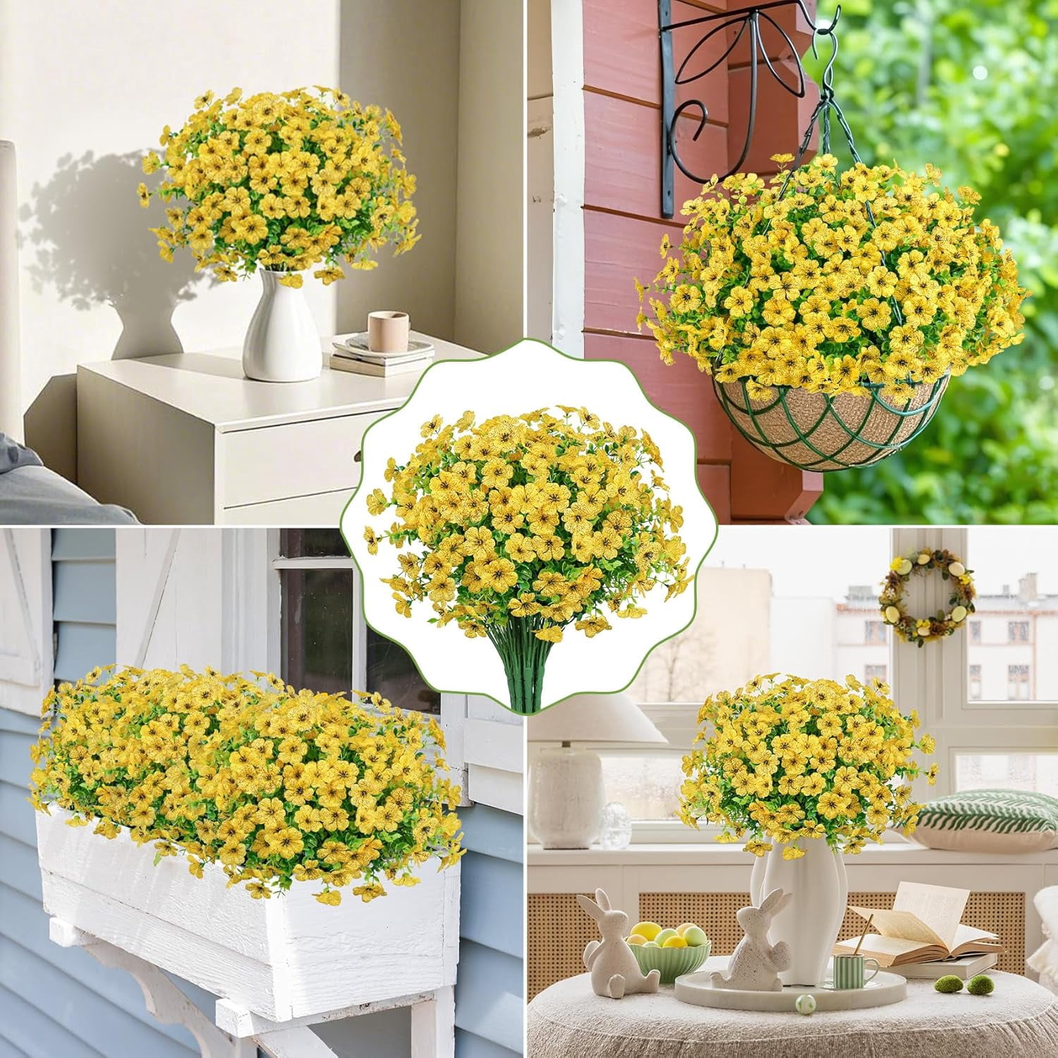 UU&T 24 Bundles Artificial Flowers, Fake Silk Flowers UV Resistant Faux Plastic Plants for Spring Summer Garden Porch Home Indoor Outdoor Decoration, Yellow