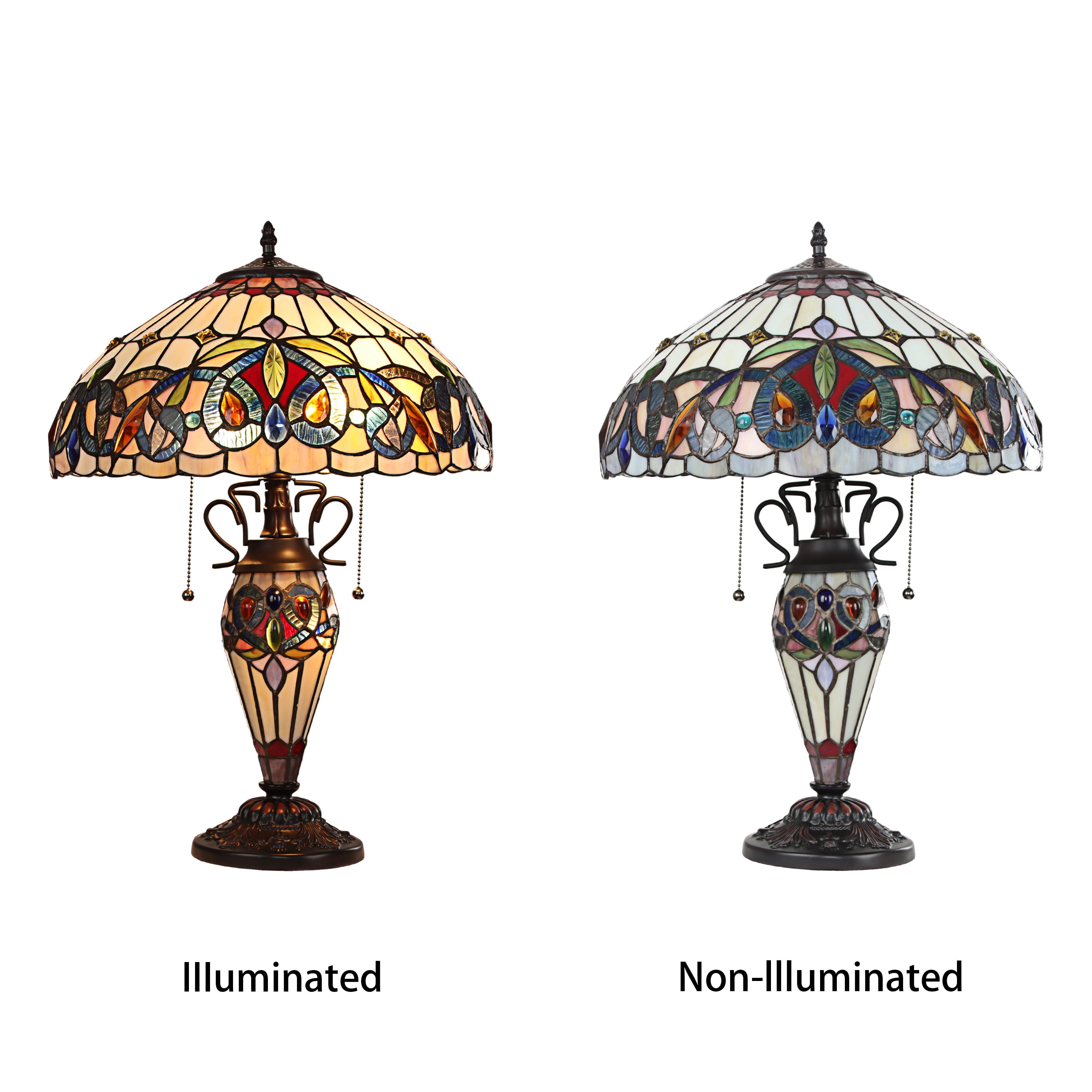 Radiance Goods Victorian Tiffany-Style Dark Bronze 3 Light Double Lit Table Lamp 16" Wide