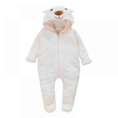 

SYNPOS Newborn Baby Jumpsuit Hooded Fleece Rompers Long Sleeve Onesies Outwear Outfits 0-12 Months