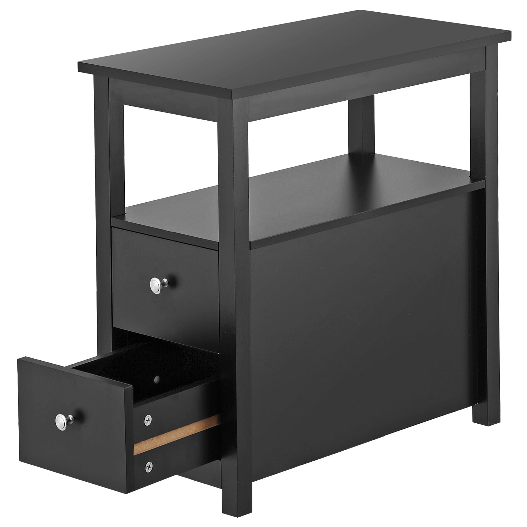 HomGarden 2 Drawers Wood End Table Narrow Sofa Side Table W/Storage for Living Room Bedroom, Black
