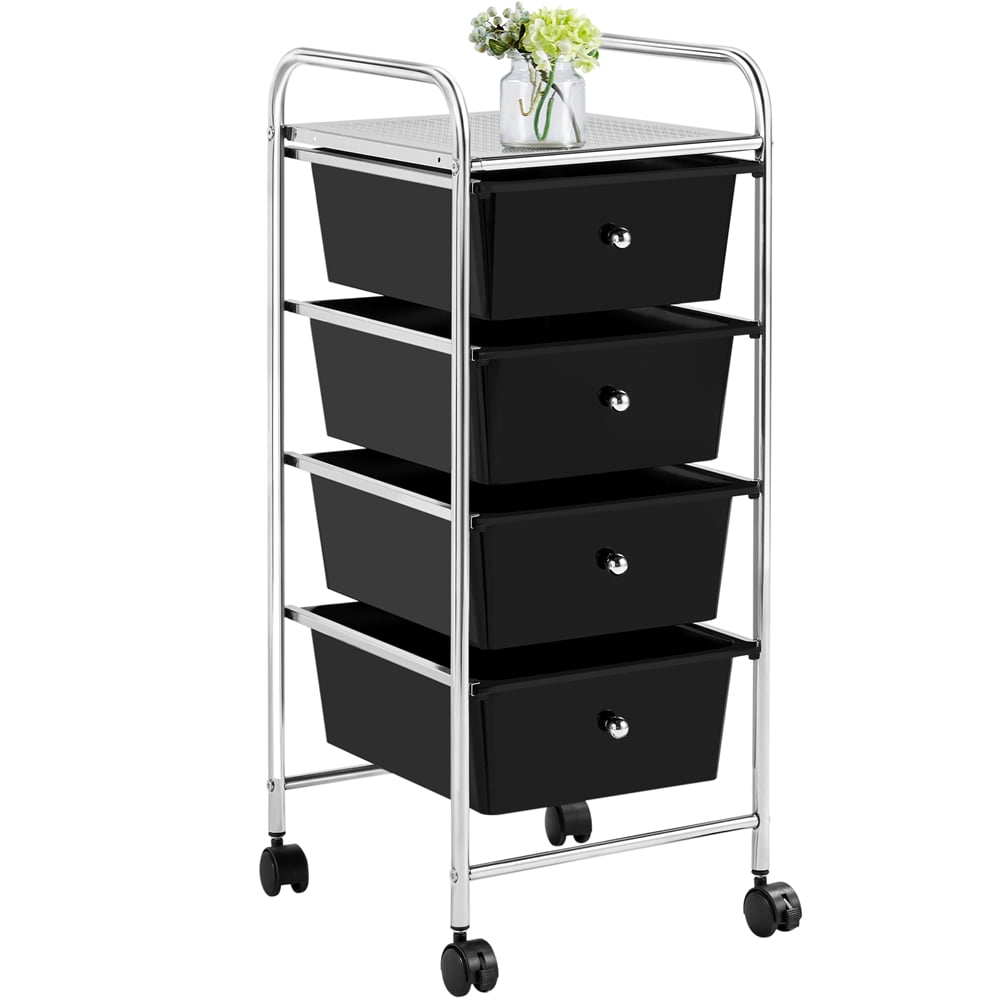 4 Drawers Cart Storage Bin Organizer Rolling Storage Cart Metal Frame Plastic Drawers Flexible Wheels 