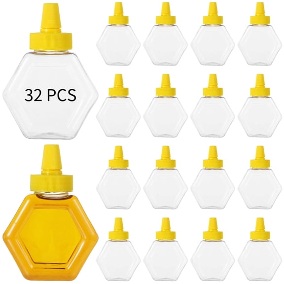 32 Pack 7 oz Honey Squeeze Bottles, Refillable Empty Plastic Bottles with Spout Lids, Condiment Dispensers for Syrup, Sauce, Kitchen & Cafe
