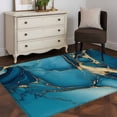 thumbnail image 3 of 3'x5' Area Rugs, Teal Marble Indoor Outdoor Area Rug for Living Room Bedroom, Modern Abstract Yellow Ink Painting Washable Bathroom Rugs Kitchen Floor Carpet Mats Home Decor Aesthetic, 3 of 8