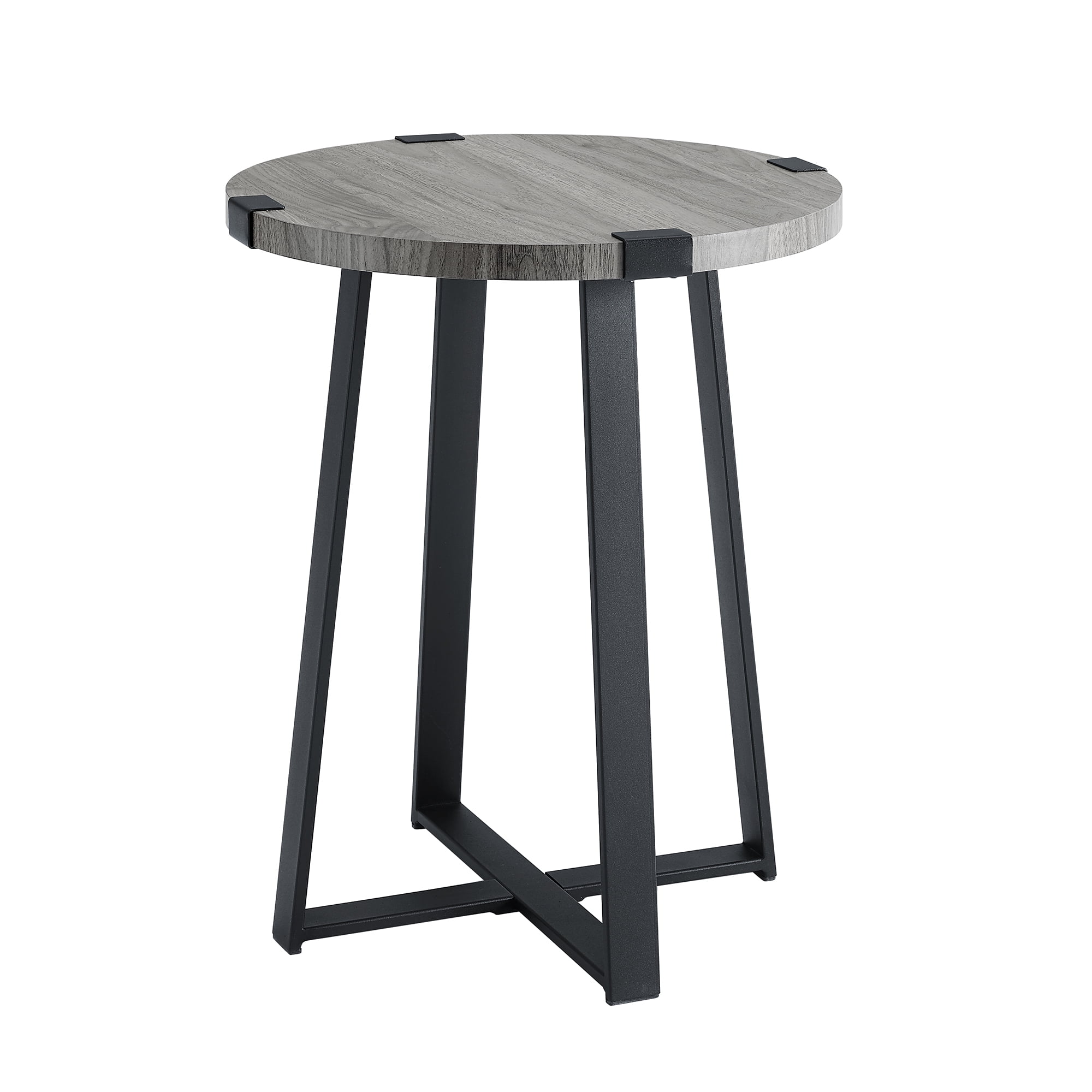 Woven Paths Rustic Wood and Metal Round End Table, Slate Grey